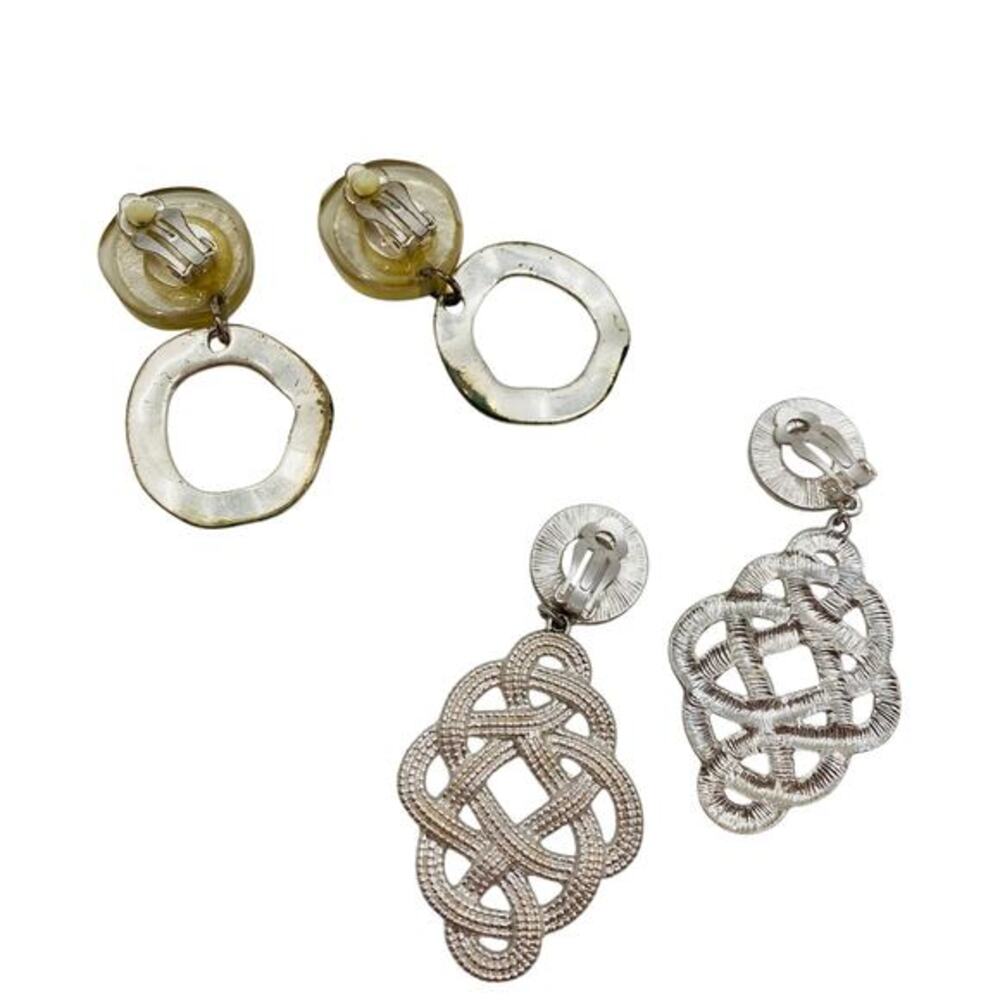 Vintage‎ 80's silver clip on earrings - Picture 2 of 2